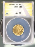 US CoIns 1885-S Liberty Gold Half Eagle $5 AU55 AN