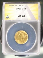 US CoIns 1907-D Liberty Gold Half Eagle $5 MS62 AN