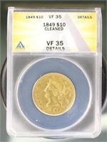 US Coins 1849 Liberty Gold Eagle $10 VF35 Details