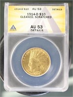 US Coins 1914-D Indian Gold Eagle $10 AU53 Details