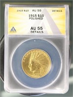 US Coins 1915 Indian Gold Eagle $10 AU55 Details (