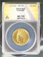 US Coins 1913 Indian Gold Eagle $10 AU53 Details (