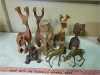 Brass Deer & Hand Carved Wood Figure Collection