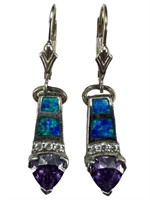 925, Created Opal & Tanzanite, CZ Earrings
