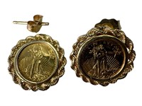 14k , St Gaudens 20$ Coin Earrings