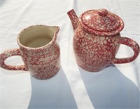 Pink Roseville Spongeware Pottery. Small pitcher