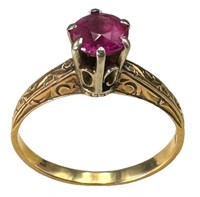 STUNNING Antique 14k Hand Engraved Ruby Ring