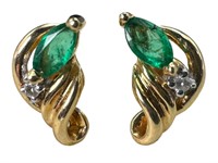 14k Diamond Emerald Post Earrings
