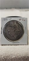 (1) 1891-P Silver One Dollar Coin