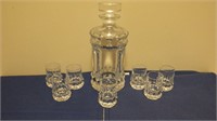 Vintage Crystal Decanter Set 6 Shot Glasses