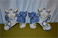 Pair of Blue and White Foo Dogs