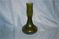 Art Nouveau Iridescent Ribbed Glass Vase