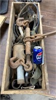 Vintage Wooden Box with Ratchet Load Binder, and