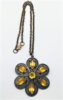 Vintage Yellow Glass Flower Necklace