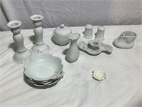 White glass ceramics candle holders
