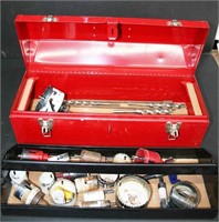 Metal Tool Box w/ Hole Saw, Augers, Extensions