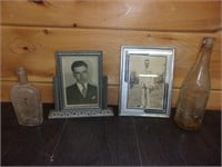 vintage picture frame and hornell ny bottle