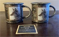 2 Wolf Tin Mug Candle Holders