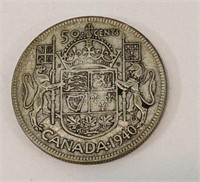 1940 Canada Fifty Cent Silver Circulated Coin