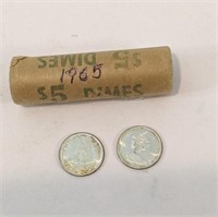 1965 Silver Roll of Canada Dimes