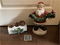 Christmas Santa & Birch Log Sculptures