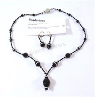 Black Crystal w Vintage Beads Necklace Set