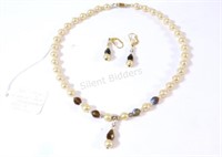 Pearl & Black Diamond Diamond Crystal Necklace Set