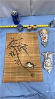 Vintage Oriental Bamboo Reed Paintings, 2-Early