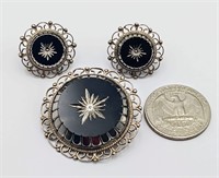 Sterling Silver Mexican Pin & Earrings