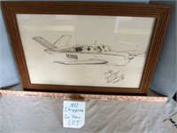 1982 Signed Original Framed Airplane Sketch