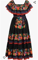 Mexican Dress Floral Off Shoulder Size Large