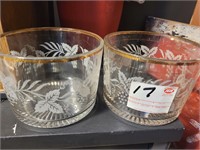 Etched Glass Ice Bucket Lot of 2