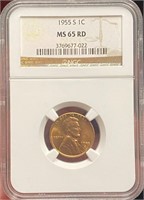 NGC 1955S MS65 RD Graded Wheat Cent