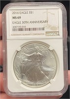 NGC 2016 MS69 30th Anniv. Silver Eagle Graded