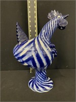 AV Smith Cobalt Blue & White Swirl Pottery Rooster