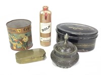 5 Vtg Metal & Other Lidded Containers