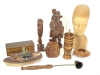 Misc. Carved Bust, Seahorse Figure & Other Decor