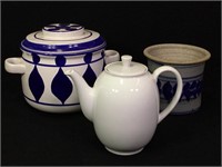 Glazed Pottery Crock, Lidded Teapot & Cooking Pot