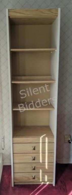 Wood Grain and Laminate Shelf and Drawer Unit