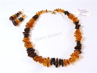 Artisian Two Tone Amber Necklace & Earring Set