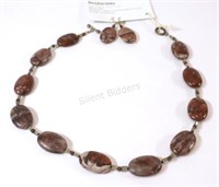 Artisian Mahogany Jasper w Plum Jade & Pewter Set