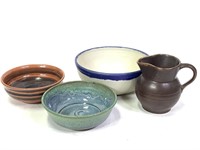 4 Misc. Glazed Pottery Bowls & Pitcher