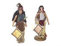 2 Vtg Sandy Native American Dolls w/ Stands