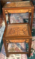 Vintage Asia Nesting Tables Carved under Glass