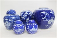 Lot of 5 Chinese Blue and White Porcelain Jar