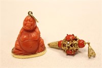 Antique Coral and Gold Pendants, 2 Pics