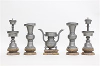 Vintage Chinese Pewter Candle Holders Set