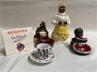 Black Americana Reserved card,tea-cup & figures