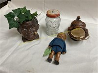 Black Americana 1950 doll,planter,jar & ashtray