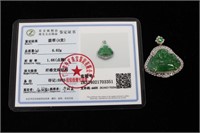 A Green Jadeite Buddha Pendant w Diamonds